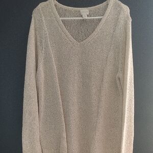 Chico's Cream V-Neck Sweater with Irradecent Sequence